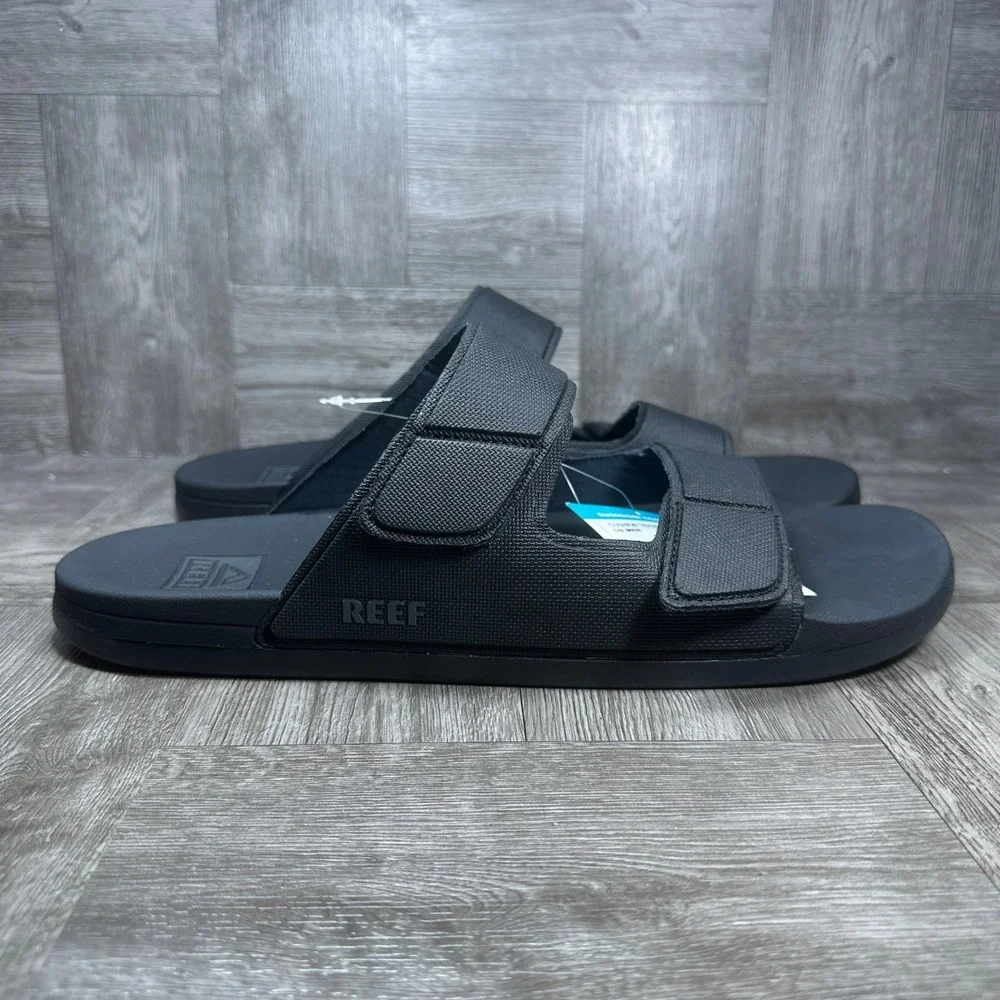 Reef Cushion Tradewind Sandals Men 13 Black Adjustable Double Strap Slide NEW